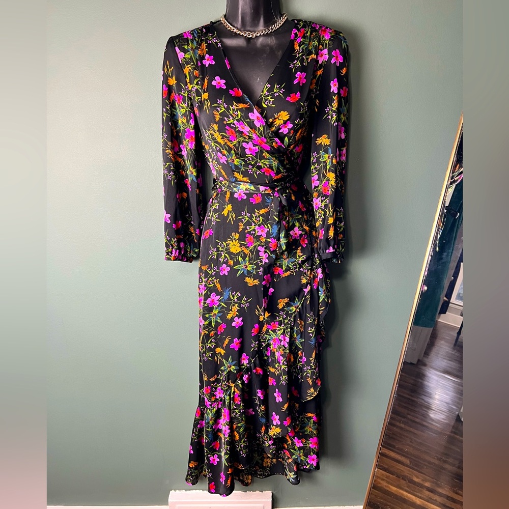 Floral midi wrap dress